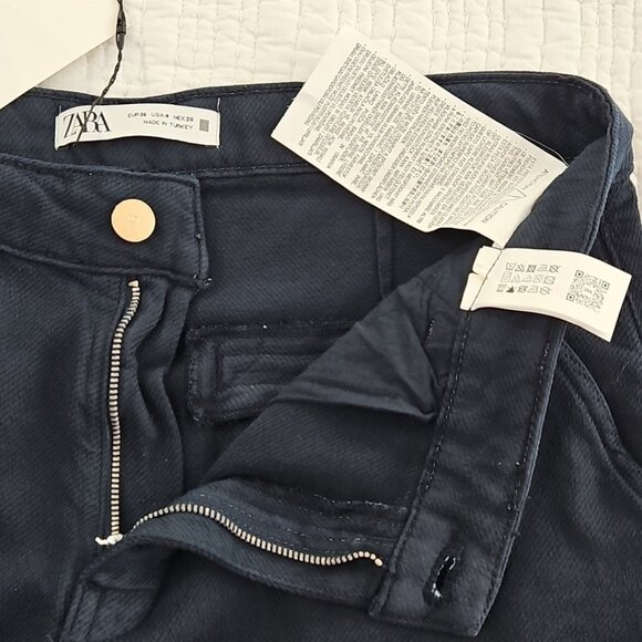 Zara Wide Leg Pants Women's 4 (32x32) Navy Blue NEW NWT 100% Cotton Supersoft - Picture 11 of 15